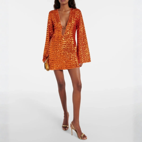 The Riviera Ring-Front Sequin Mini Dress
