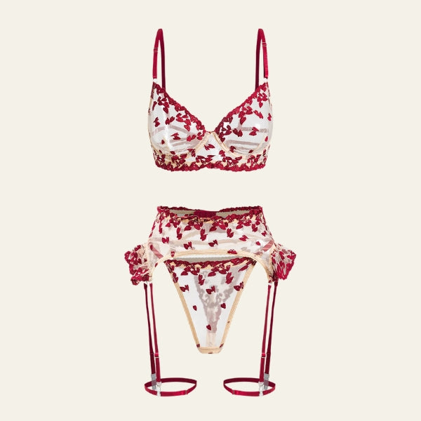 The Valentine Heart-Embroidered Lingerie Set