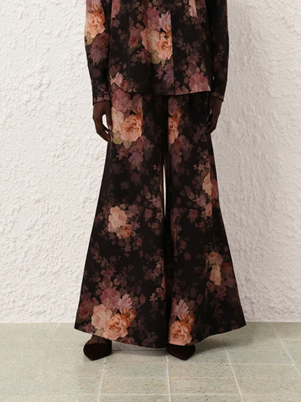 Illustration Print Pleated Wide-leg Pants