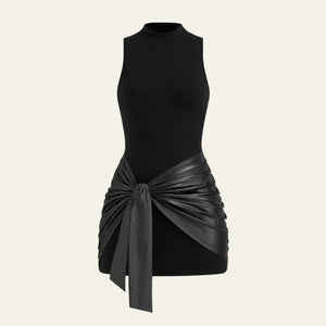 The Capri Draped Tie-Waist Mini Dress Black