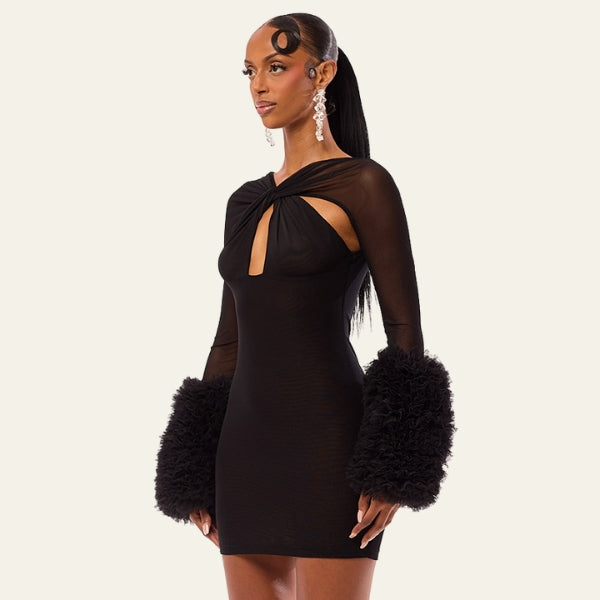 The Riviera Feather-Cuff Cutout Mini Dress