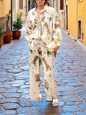 Chemise ample boutonnée en lin à imprimé tigre tendance