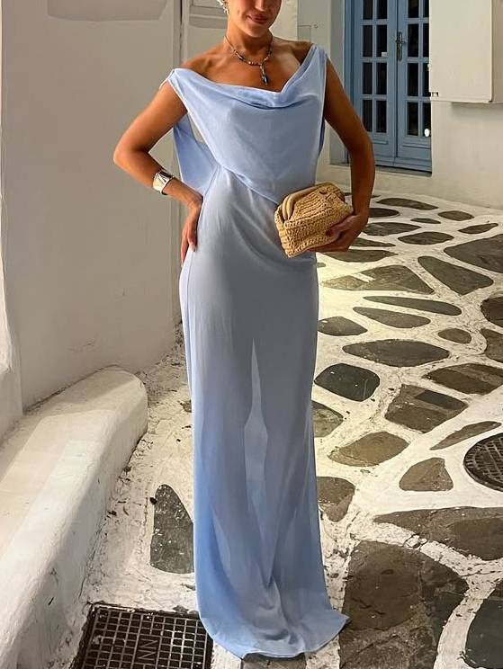 Rückenfreies, durchsichtiges Maxikleid mit Swing-Ausschnitt
