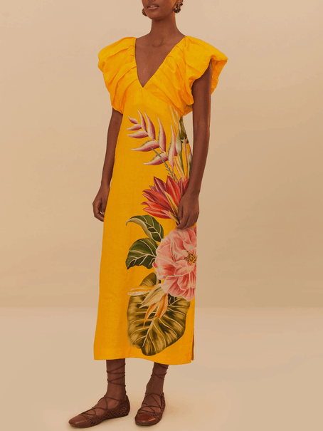 Kleid mit V-Ausschnitt und Plissee-Print