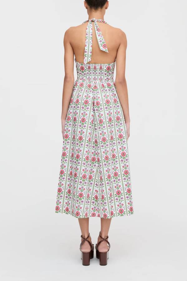 Summer Event Linen Blend Floral Pocketed Halter Maxi Dress