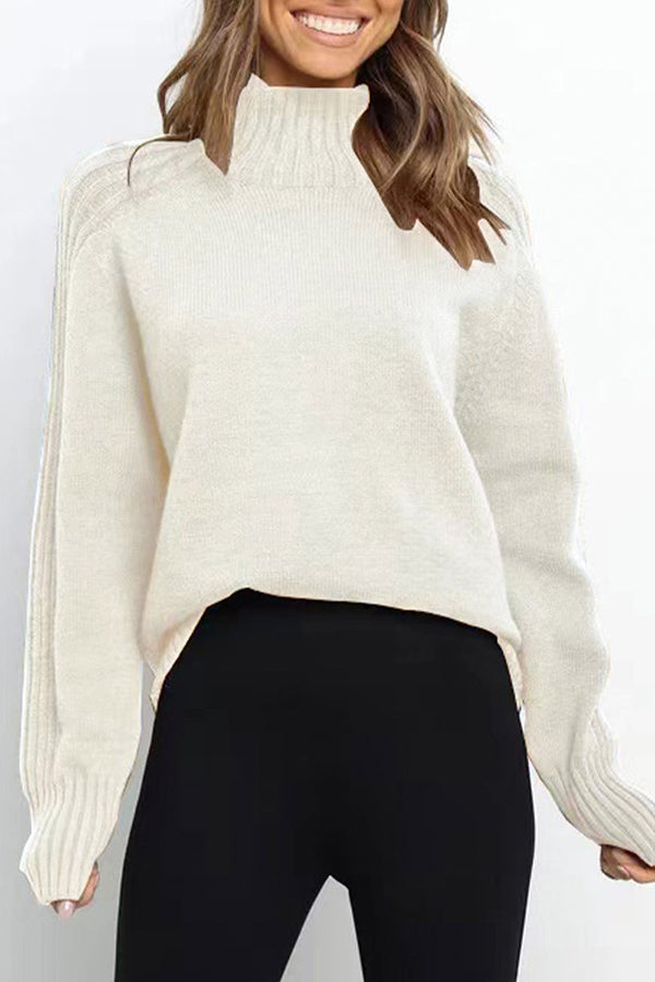 Casual Solid Patchwork Turtleneck Tops White