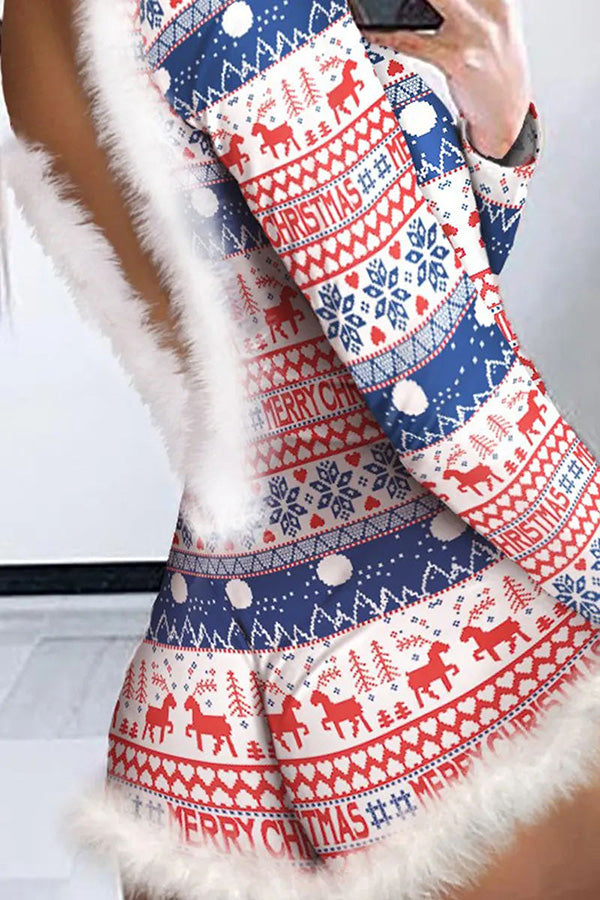 Feather Christmas Print Long Sleeve Backless Rompers 3