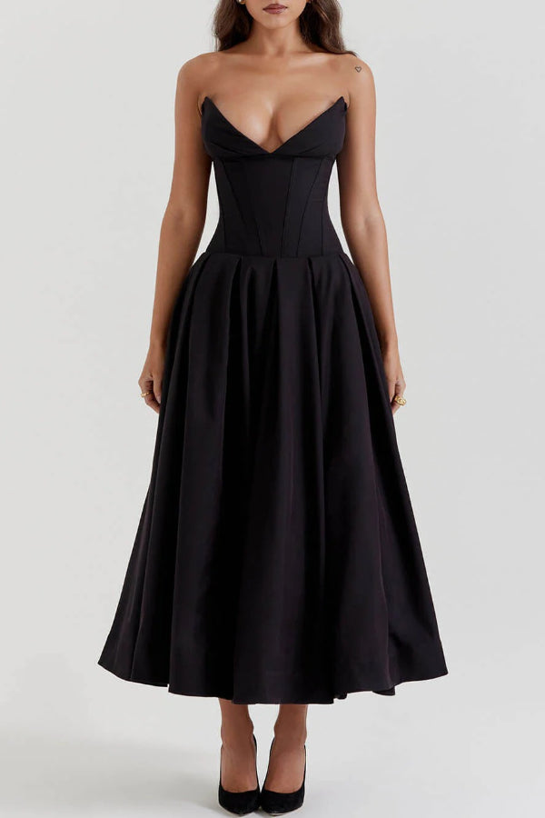 Milady strapless Midi Dress Black