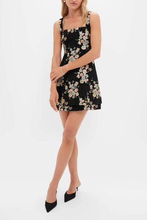 Black Floral Velvet Rhiannon Mini Dress