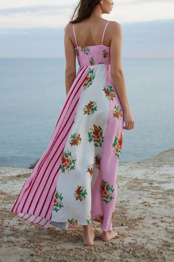 Holiday floral linen swing dress