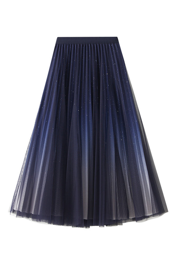Starry sky gradient gauze skirt pleated skirt 1 one size