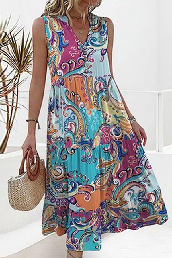 Unique Floral Print Sleeveless Midi Dress 2