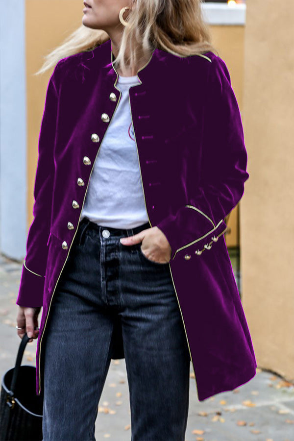Warm velvet patchwork multi-button women's jacket Purple