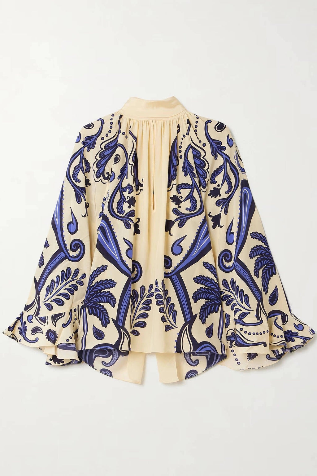Exquisite Tie-Waisted Cutout Print Satin Loose-Fit Shirt