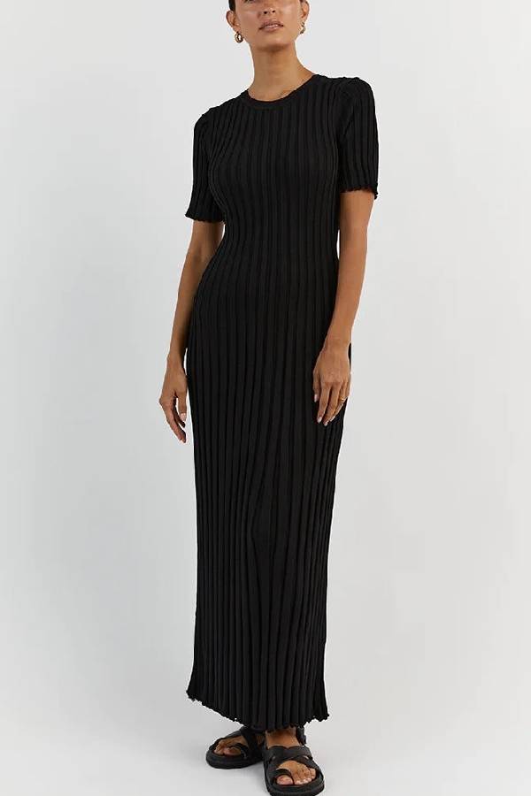 Big Pit Stripe Slimming Long Dress Black