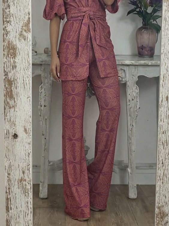 Pantalon évasé imprimé style ethnique décontracté