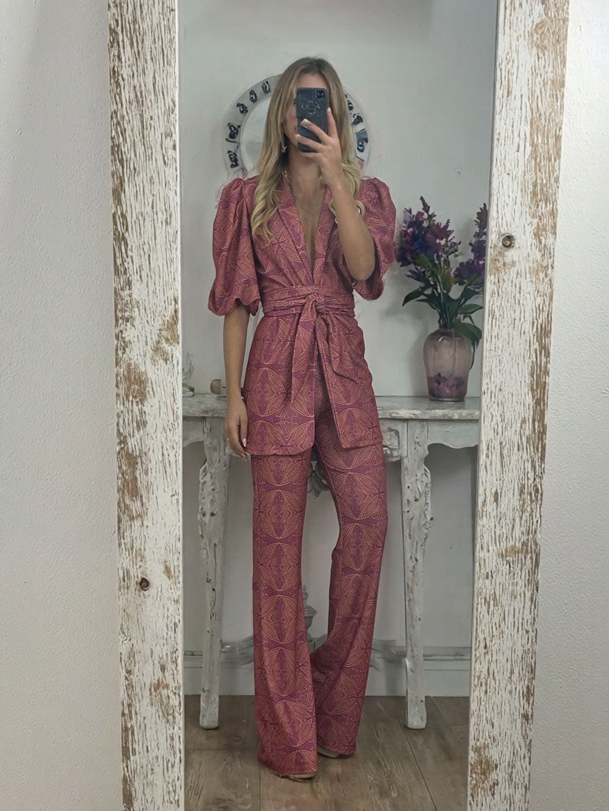 Pantalon évasé imprimé style ethnique décontracté