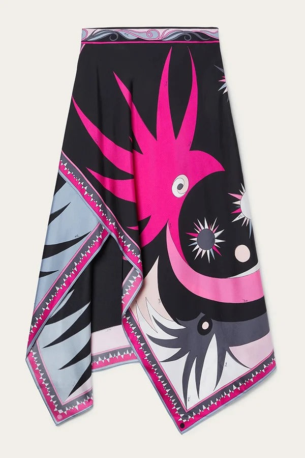 Satin Unique Print Halter Top and Irregular Midi Skirt Set