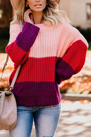 WARM YOU UP STRIPED KNIT SWEATER Pink