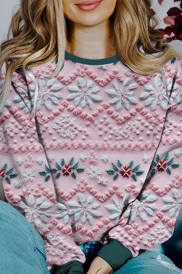 Printed Christmas Contrast Color Long Sleeve Pullover Sweatshirt 6