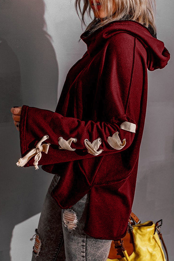 Lace Up Hooded Dolman Sleeve Hoodie