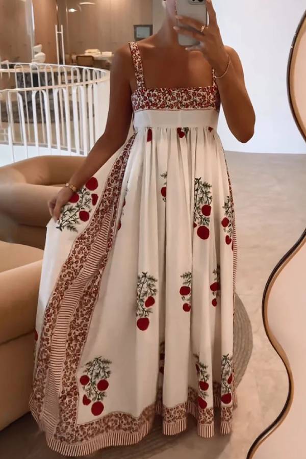 Suspender Floral Print Casual Dress As picture