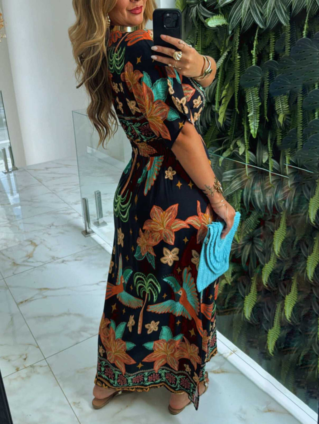 Einzigartiges Maxikleid mit Regenwald-Kokosnussbaum-Print