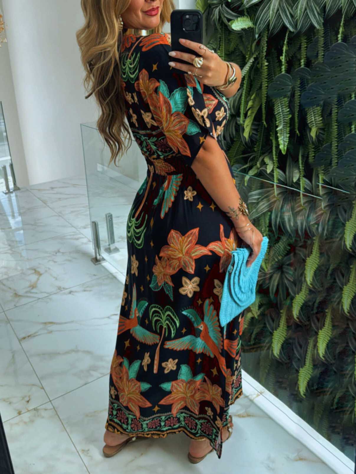 Robe longue unique à imprimé cocotiers et forêt tropicale