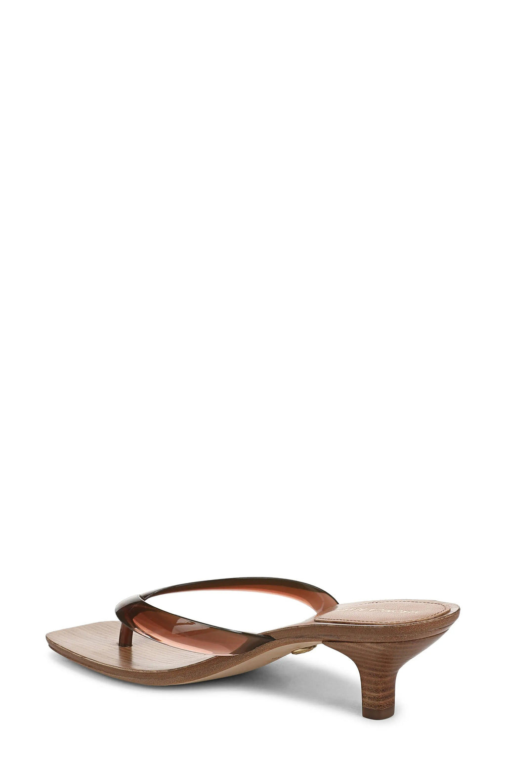 Wood Grain Square Toe Thong Kitten Heel Mules Transparent PVC Vacation Sandals