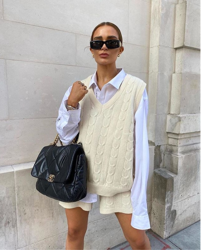 MARTA KNITTED VEST & SHORTS Ivory Vest One Size