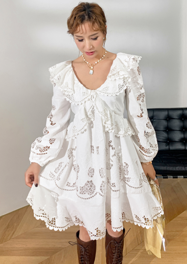 NADINE LOVELY EMBROIDERED DRESS White