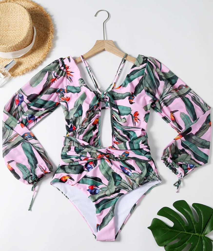 SANTORINI ONE PIECE SWIMSUIT Pink Palm