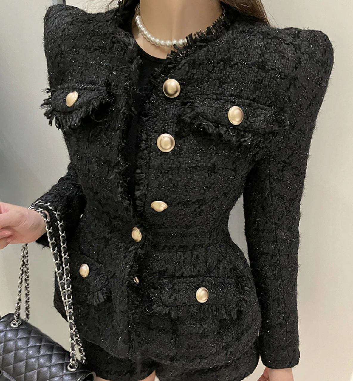 GABRIELLE TWEED BLAZER & SHORTS Black