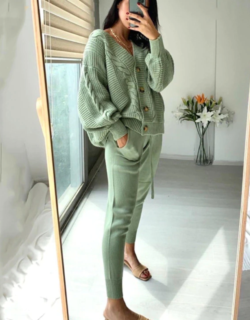 VARVARA CARDIGAN & PANTS SET Light green One Size