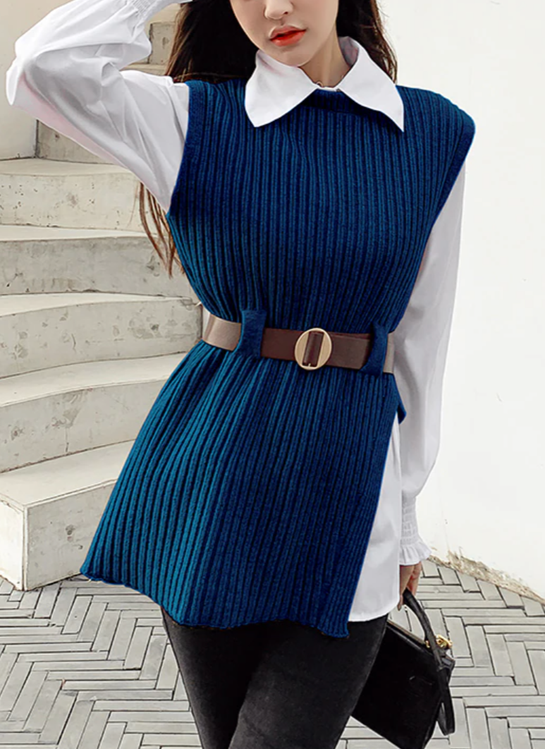 VERONICA SHIRT & VEST SET Blue Set