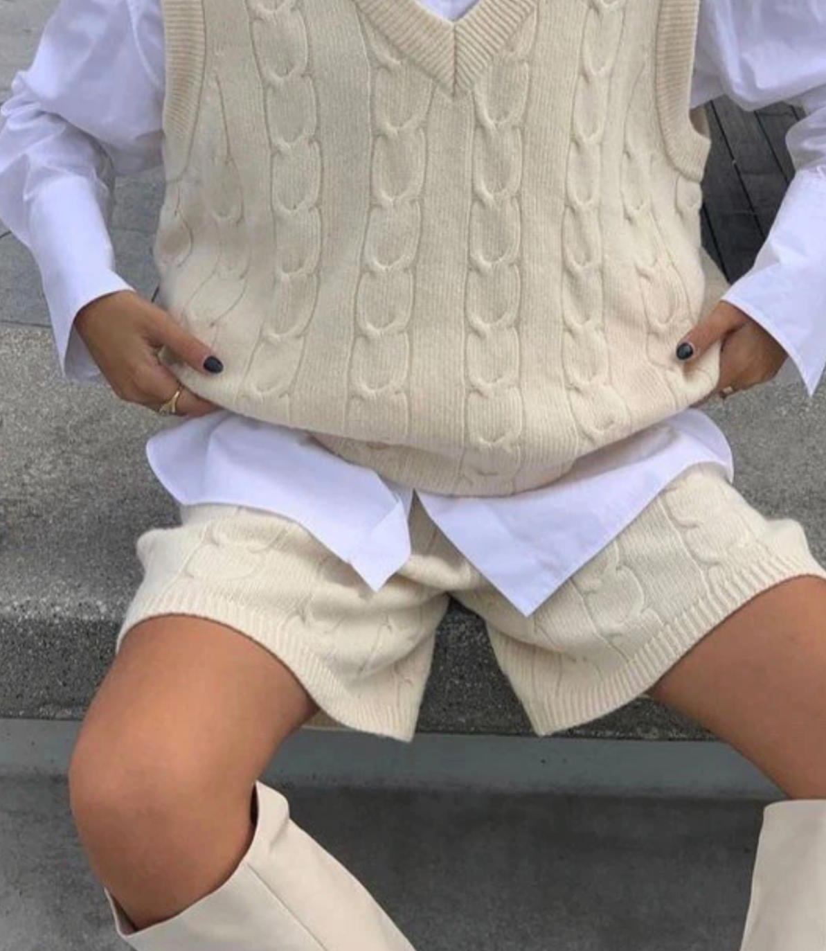 MARTA KNITTED VEST & SHORTS Ivory Shorts One Size