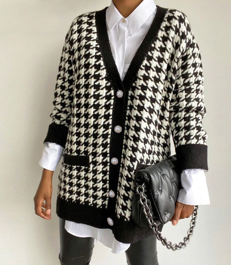 SELENA KNIT CARDIGAN Black White