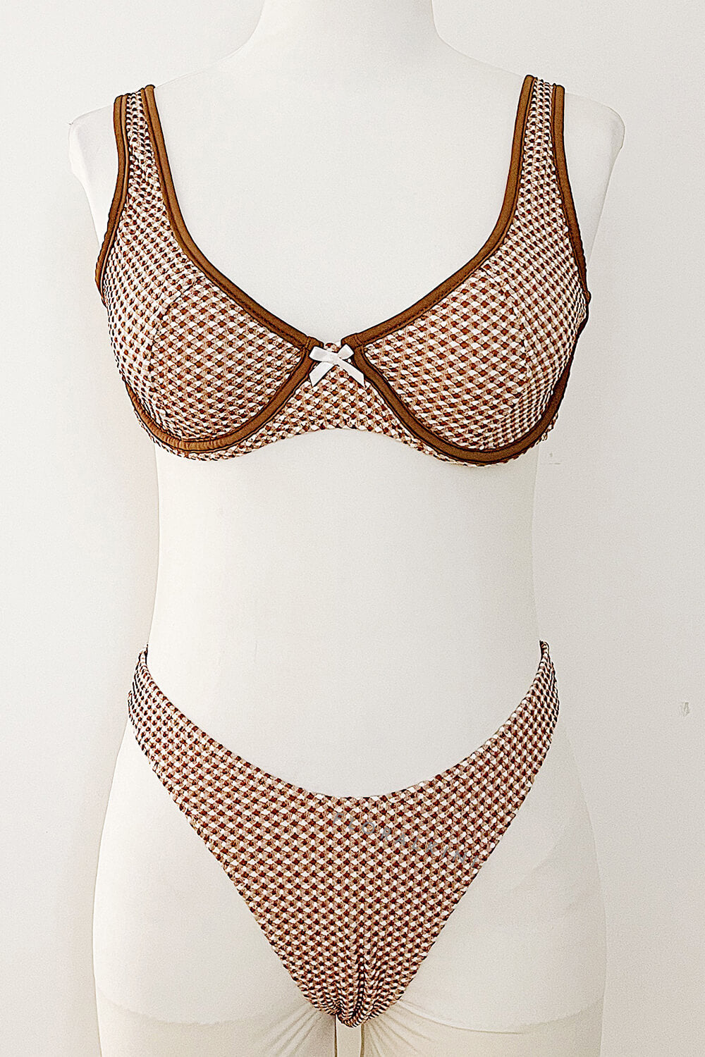 Textured Gingham Underwire Balconette High-Cut Bikini Set