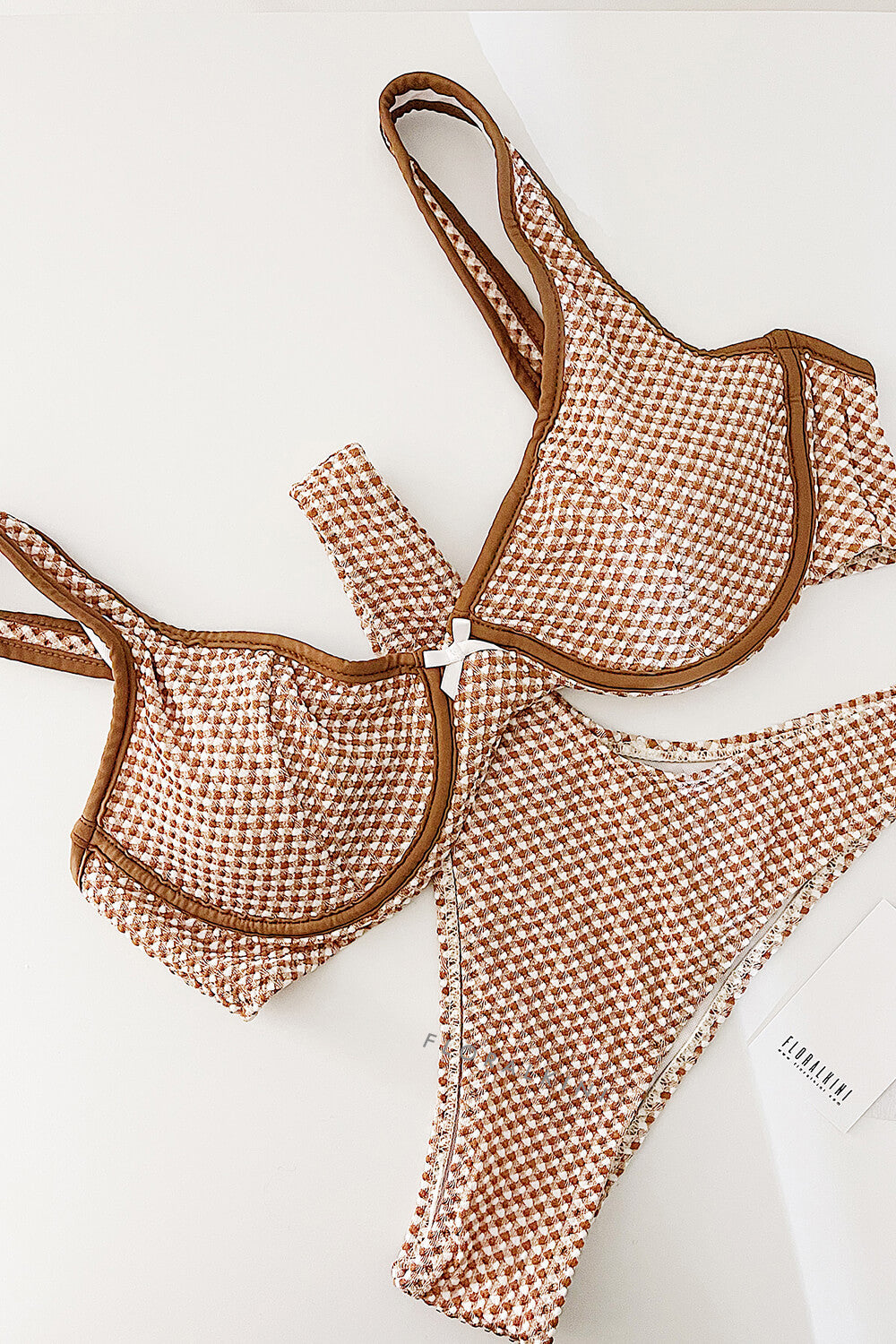 Textured Gingham Underwire Balconette High-Cut Bikini Set