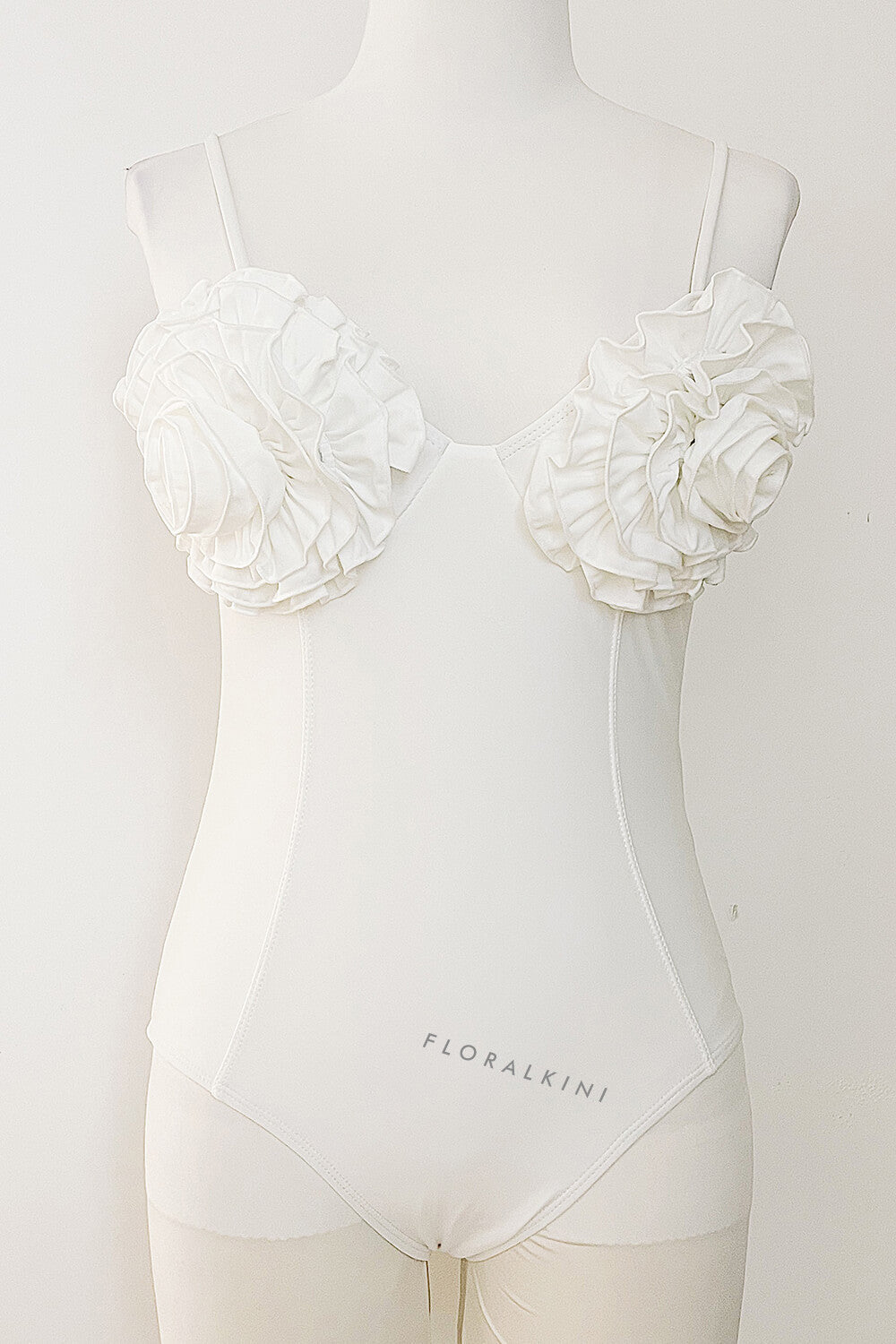 3D Flower Retro Bustier One Piece Swimsuit - Cream