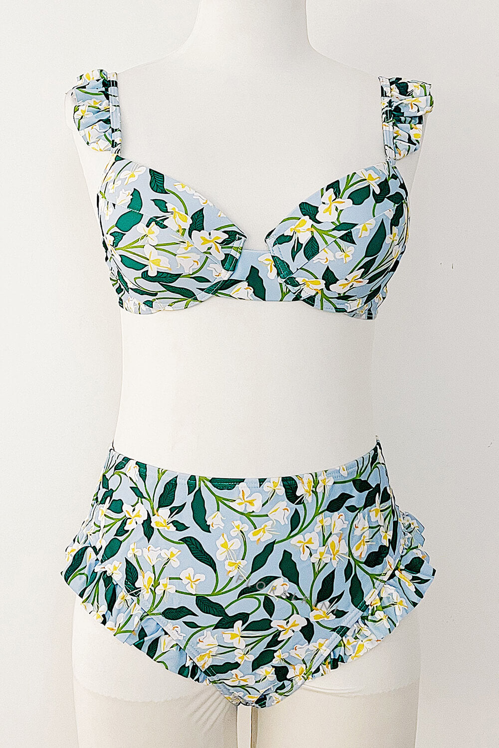 Ruffled Floral-Print Underwire High-Wasit Bikini Set