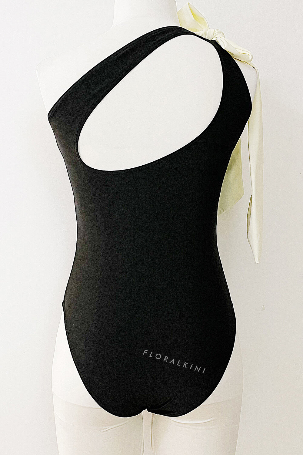 Black Bow-Tie Shoulder Asymmetric One Piece Swimsuit