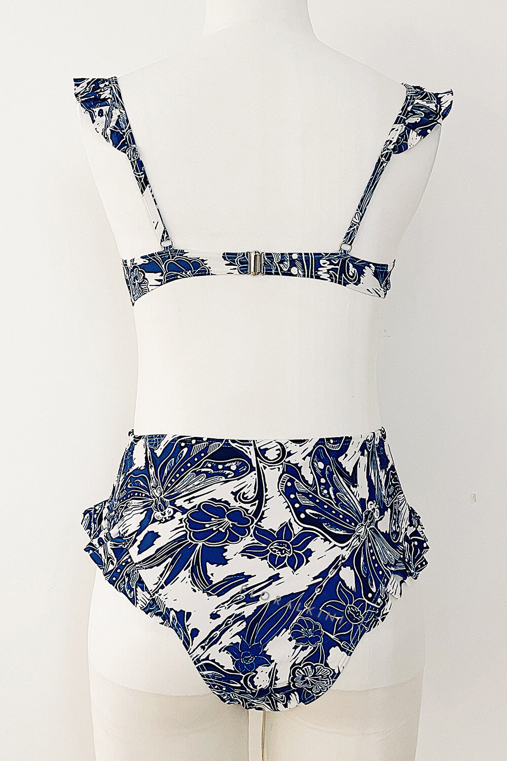 Blue Dragonfly Ruffle-Trimmed Underwire High Waisted Bikini Set