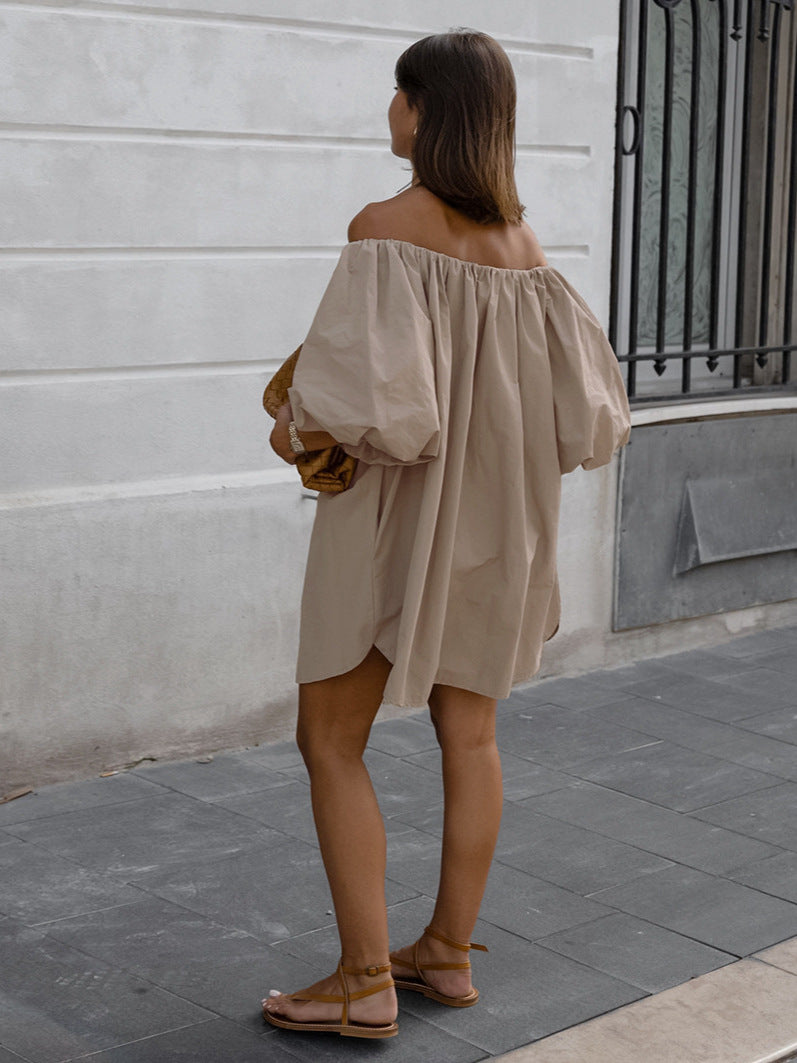 Casual Solid Shoulder Loose Dress