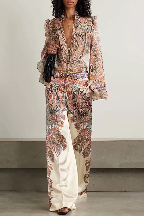 Feeling Dreamy Paisley Print High Rise Pocket Wide Leg Pants