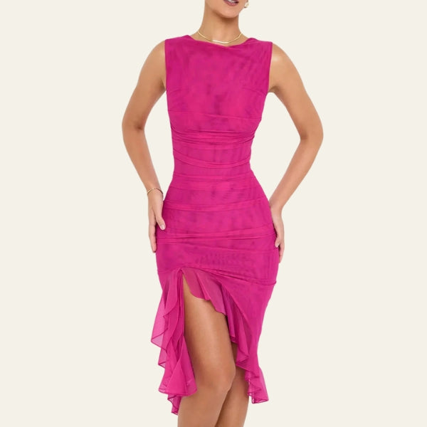 The Mykonos Ruffle-Hem Mesh Dress