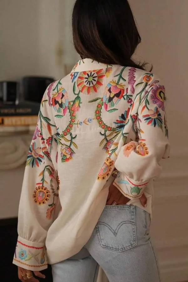 Boho Colorful Floral Print Loose Shirt