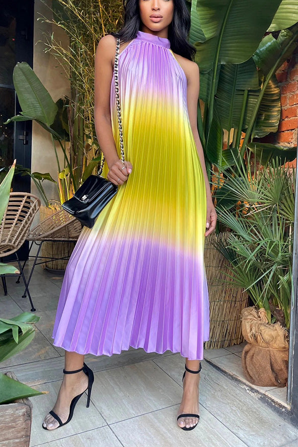Take Me There Pleated A-line Loose Midi Dress Yellow
