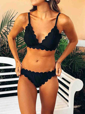 Classic V Neck Bikini Swimwear Two Piece Bathing Suit Black