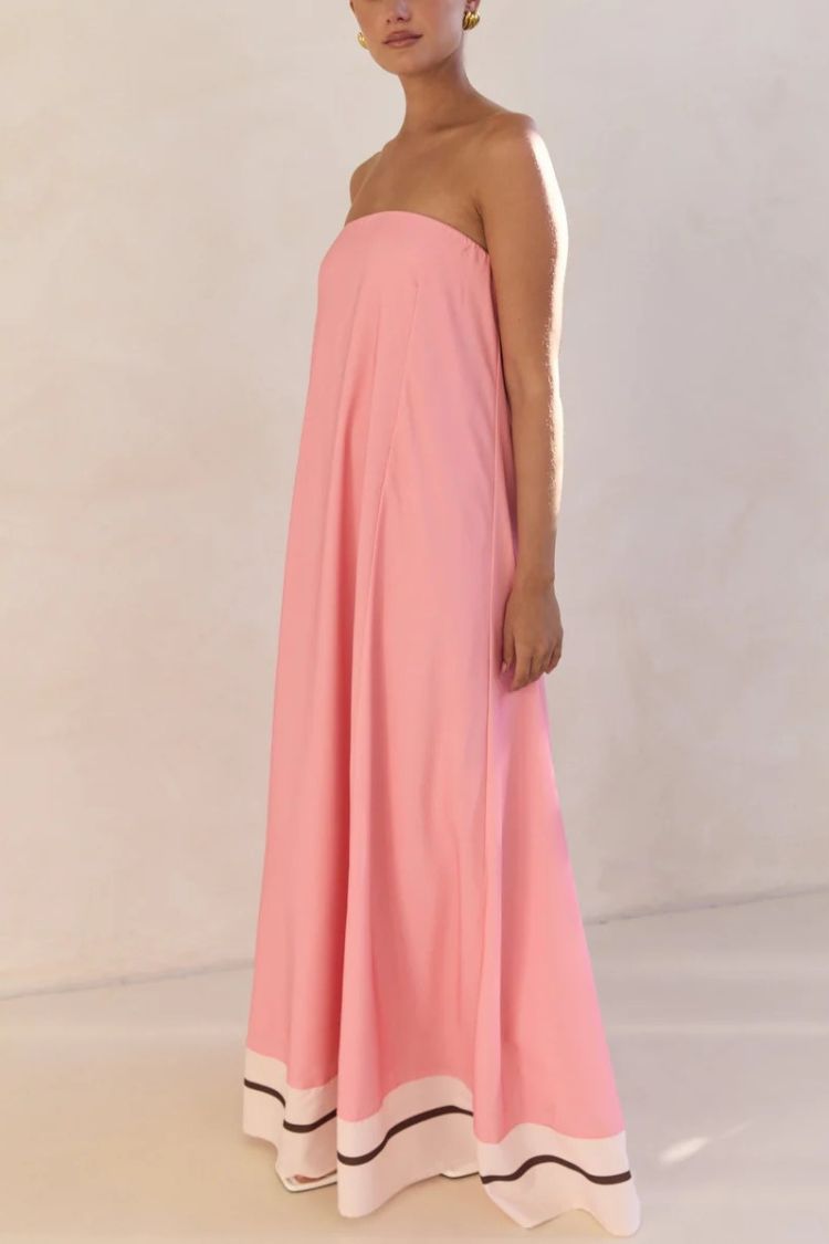 Unique Print Sexy Tube Top Back Zipper Loose Maxi Dress